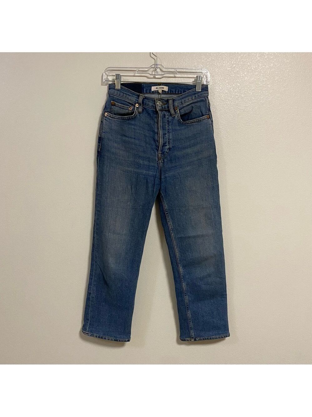 Re/Done Jeans Women’s Size 25 Medium Wash 70s Stove Pipe Jeans Button Fly